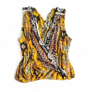 Free People Floral Yellow Top